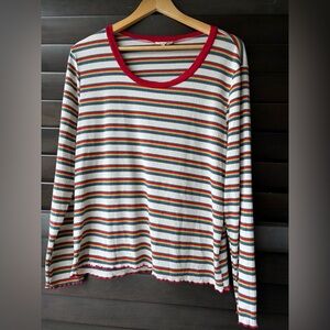French Pastry 2X Long Sleeve Rainbow Stripe Ribbed Top